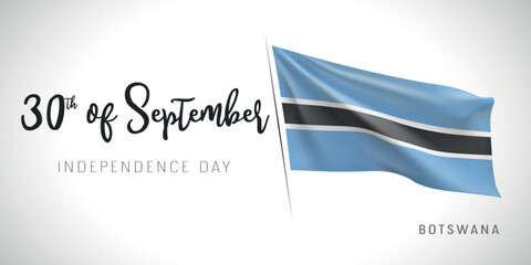 Botswana independence day vector banner, greeting card. Botswanan wavy flag in 30th of September patriotic holiday horizontal design with realistic flag