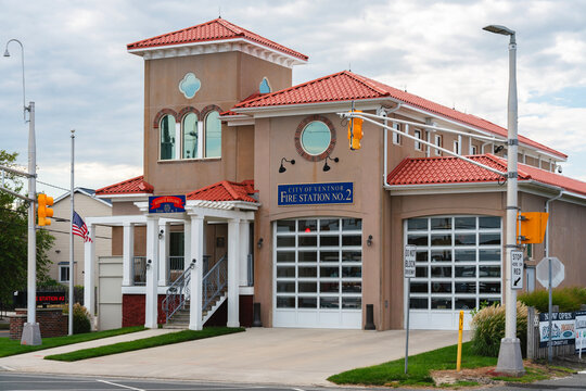 Ventnor City, NJ - Aug 28, 2025: Close-up view of Ventor City Fire Station