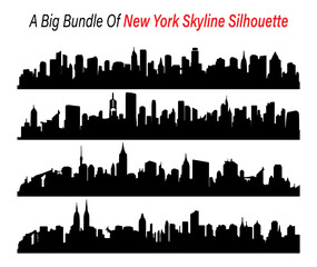 Obraz premium Four New York City Skyline Silhouettes in Black on White Background Vector Illustration silhouette This