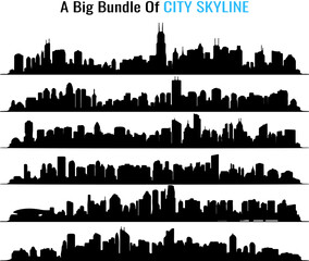 Diverse Cityscapes A Collection of Urban Skyline Silhouettes Against a White Background silhouette compilation city