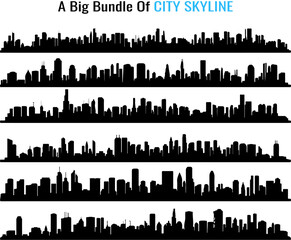 Multiple City Skyline Vector Illustrations in Black Silhouette Style on a White Background silhouette This