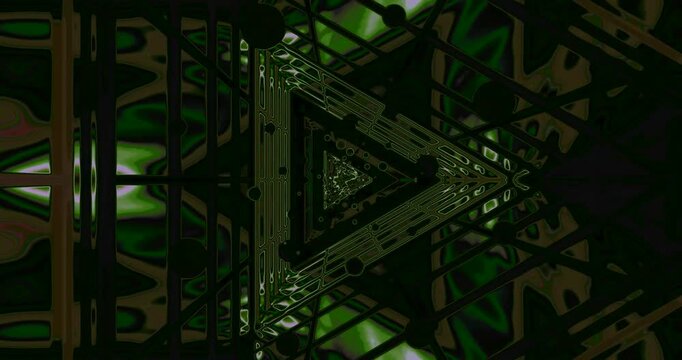 AI-generated abstract a symmetrical, layered triangular design illuminated by subtle green tones