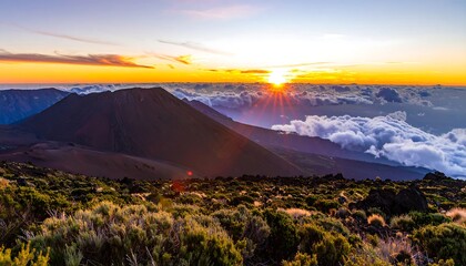 Volcanic sunrise over clouds
