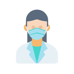Flat design doctor character with face mask on black