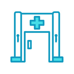 Stylized front view hospital entrance symbol isolated on black