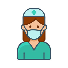 Female healthcare worker wearing mask and medical uniform illustration