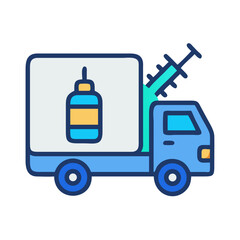 Delivery truck carrying oversized medicine and a large syringe
