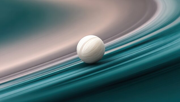 A smooth, white sphere rests upon a backdrop of dynamic, teal-toned, diagonal streaks, creating a visually engaging and tranquil scene.