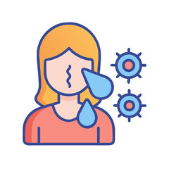 Person suffering from sickness surrounded by virus illustration
