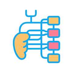 Schematic organ diagram vector illustration with connecting boxes, nodes