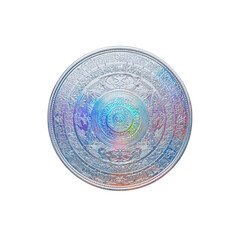 Intricate Holographic Circular Design with Ancient Script and Symbols