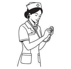 Obraz premium Professional nurse holding a stethoscope ready for patient examination in black and white