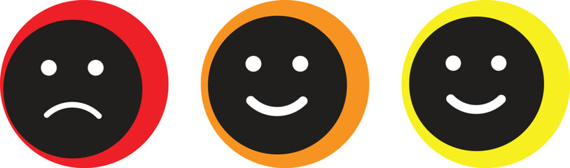 Fototapeta premium Emotion Icon Set – Happy, Sad, Angry, and Neutral Faces for Feedback Systems,Emoji Facial Expression Vector – Five-Style Mood Icons for Apps and Surveys,Customer Satisfaction Icons – Smiley, Sad, 