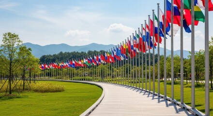 International Flags Displayed in a Park Setting