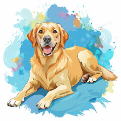 vector illustration of labrador retriever, lying down, watercolor