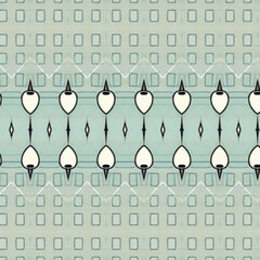 Abstract geometric pattern with repeating leaf shapes and diamond motifs on a soft pastel background, seamless design, perfect for wallpaper, fabric, or digital art.