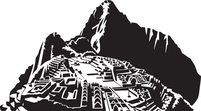 Machu Picchu Silhouette Vector Illustration of Ancient Inca Citadel in the Andes Mountains