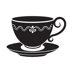 Vintage Ornamental Design Tea Cup Silhouette