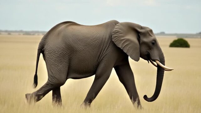 African Elephant Crossing the Field