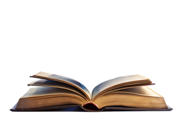 Open ancient book with aged pages  isolated on a transparent background