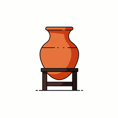 Traditional Clay Pot on Wooden Stand Vector Icon