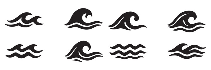 Set of sea water waves. Logo vector collection