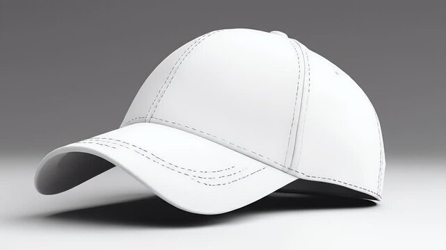 Simple white baseball cap on a gray background, clean and minimalist