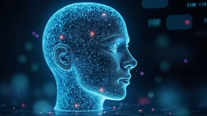 Futuristic Glowing AI Head, Artificial Intelligence, Neural Network