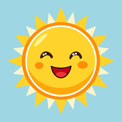 Happy cartoon sun with smiling face and rays