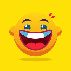 Joyful yellow emoji with wide open mouth and big smile