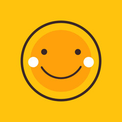Happy smiley face icon with blushing cheeks on yellow background
