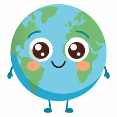 Cute cartoon earth character with happy face and arms and legs