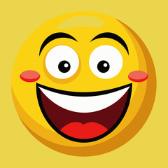 Joyful yellow emoji with big smile and blushing cheeks