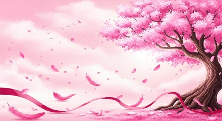 Beautiful Pink Cherry Blossom Tree Petals Falling Gently