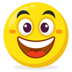 Joyful yellow smiley face with big grin and wide eyes