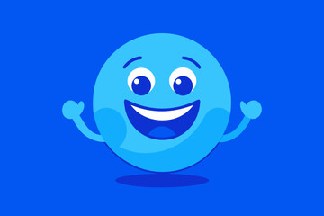 Joyful blue character with open arms and big smile