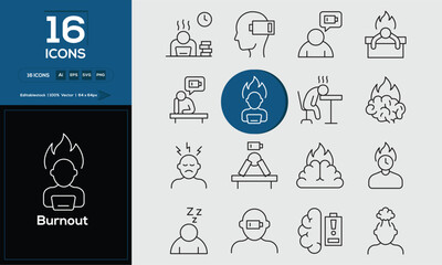Burnout Flat and Outline Icon Bundle for User Interface Design