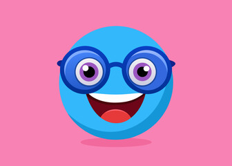 Happy blue character with glasses smiling brightly
