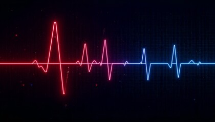 Neon Heartbeat Waveform: Red and Blue Digital Pulse on Dark Tech Background