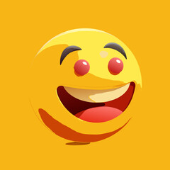 Joyful yellow smiley face with red eyes and wide grin