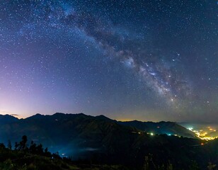 Night sky over mountain range