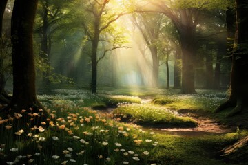 Fototapeta premium Forest in spring landscape sunlight outdoors.