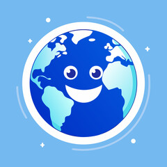 Happy cartoon earth character smiling brightly