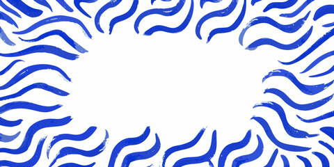 Abstract blue brush stroke border with white copy space for text