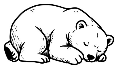 Obraz premium Peaceful Adorable Sleeping Polar Bear Arctic Animal Black and White Outline Line Art Drawing Vector Illustration Isolated