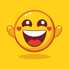 Joyful yellow emoji with hearts and open mouth