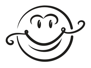 Whimsical black and white smiley face with swirling accents