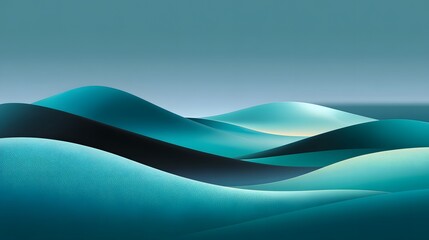 Abstract Landscape of Soft Teal Waves in a Serene Oceanic Horizon at Dusk