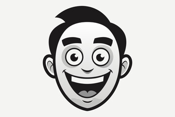 Cartoon man face with big smile and wide eyes