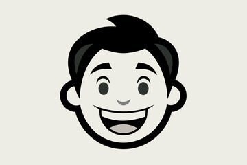 Stylized black and white cartoon face with a big smile